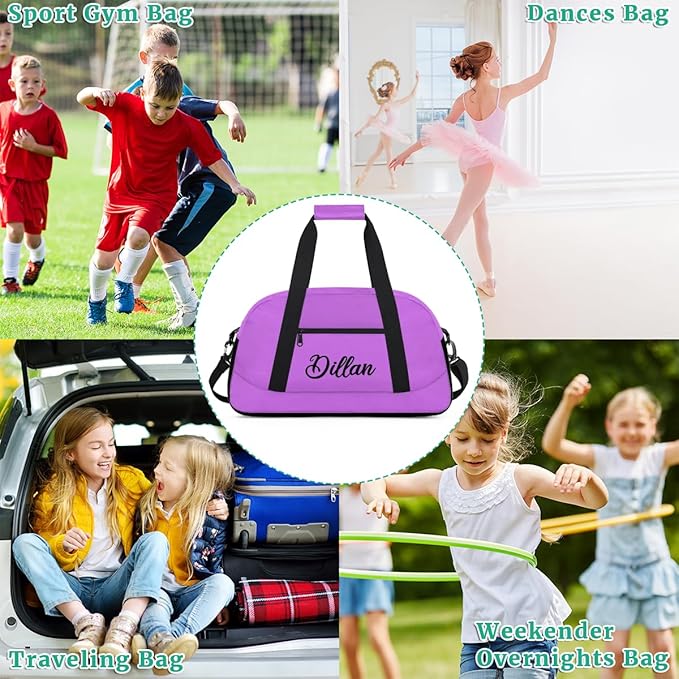 Custom Name Gym Duffel for Kids,Personalized Sports Bag Lightweight Gym Bags for Boys & Girls,Fitness Travel Weekender for Travel, Workout Magenta