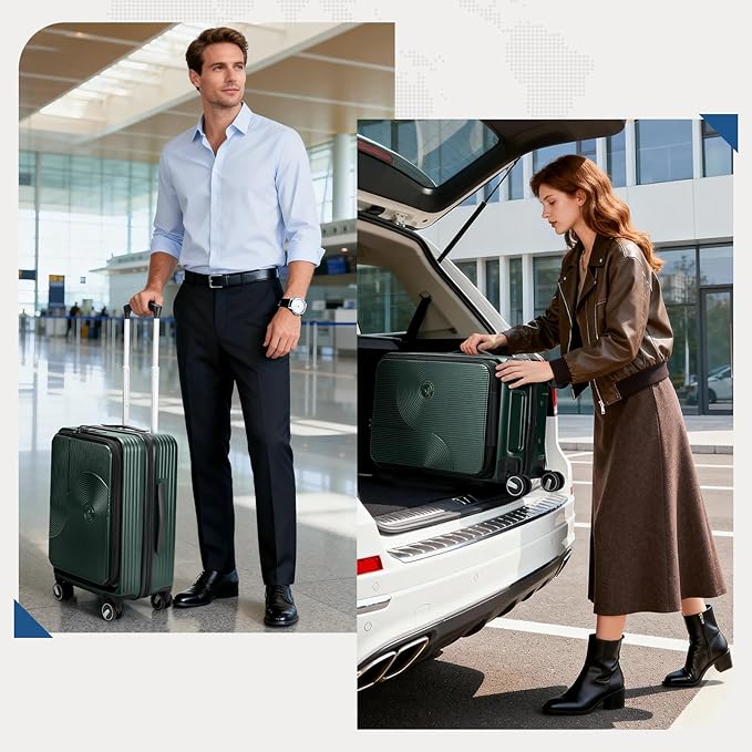RAINSMORE Carry on Luggage 20 Inch Expandable, Airline Approved Carry on Suitcase Top Opening Hard Shell Rolling Travel Luggage with TSA Lock & Spinner Wheels, Green