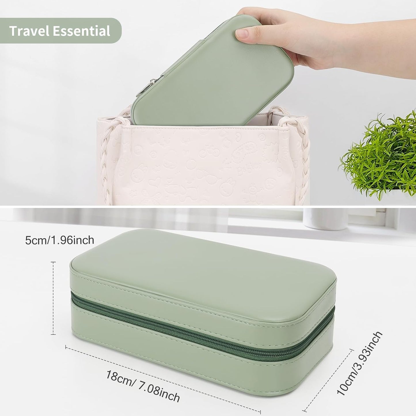 DesignSter Travel Jewelry Box, PU Leather Portable Jewelry Case, Small Jewelry Boxes for Gifts, Travel Jewelry Organizer for Women Rings Earrings Necklaces Bracelets (Avocado Green)
