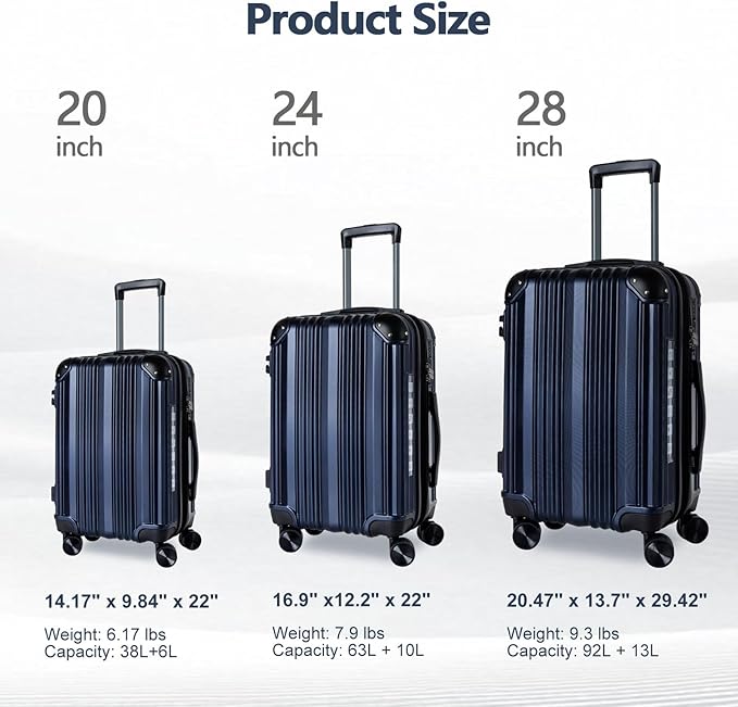 OUZZO 20 Inch Expandable Carry On Luggage 22x14x9 Airline Approved Hardshell Suitcases with Wheels Durable Lightweight Travel Luggage with TSA Lock USB Port for Business Trip Weekend Getaway