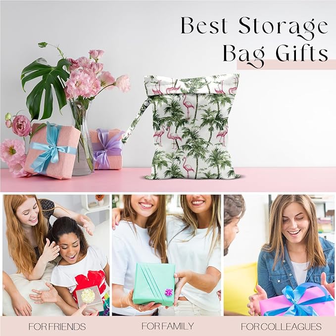 Wet Bag for Swimsuit, Beach Travel Essentials Wet Dry Bag, for Sunscreen Toiletry Dirty Clothes Yoga Gym Diaper, Friends Summer Beach Vacation Gifts. Flamingo Palm Tree