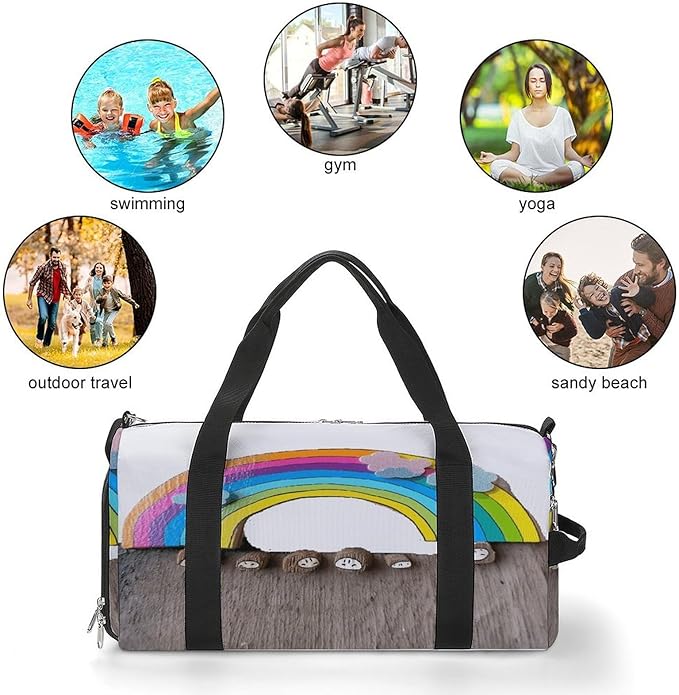 Small Rainbow Gym Bag Lightweight ,Travel Duffle Bag with Shoe Compartment,Gym Bag for Women for Overnight, Weekend, Yoga, Gym, Business Trips, Sport And Hospital.