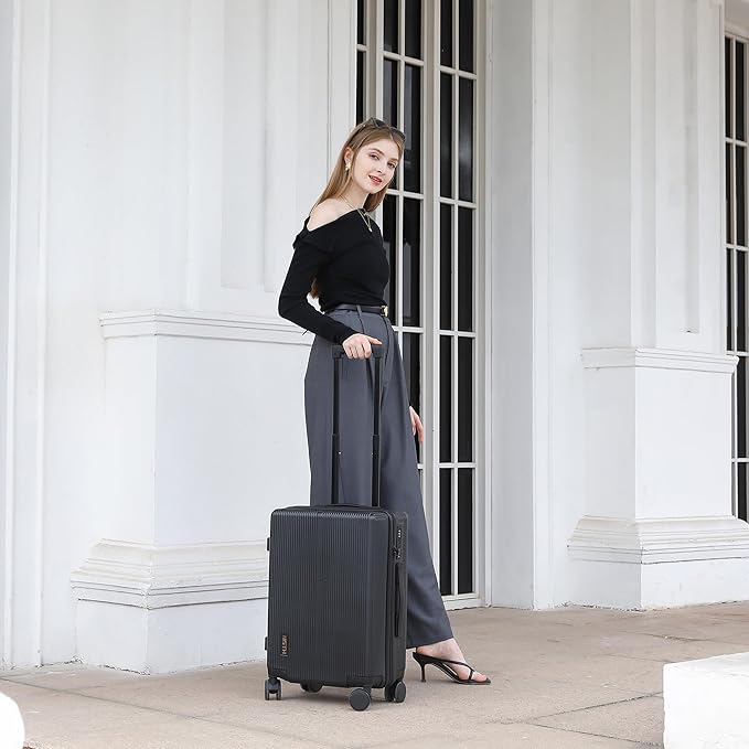 Carry On Luggage with TSA Lock, Carry on Suitcase 22x14x9 Airline Approved, Carry-on luggage with 360° Spinner Wheels, Hardside 20 Inch Lightweight Hard Shell Suitcase (Black, 20-Inch)
