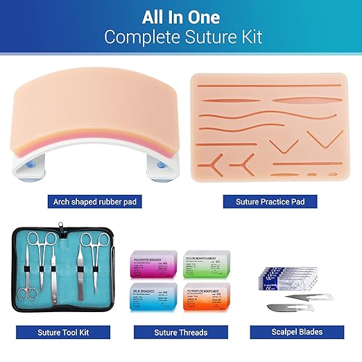 Alcedo Advanced Suture Practice Kit for Medical and Veterinary Students, Complete Set (33 Pieces) Includes Arch-Shaped and Pre-Cut Wounds Pads, Tools Kit, and Suture Threads for Educational Use Only