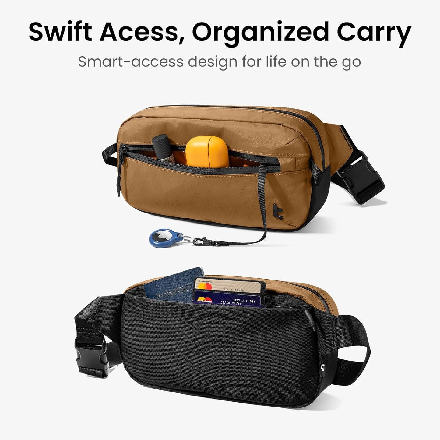 tomtoc 3.5L X-Pac Sling Bag with RFID Blocking, Crossbody Bag Minimalist Chest Shoulder Pack for Men/Women, Water-resistant Lightweight Casual Funny Pack for Travel/Daily Commute