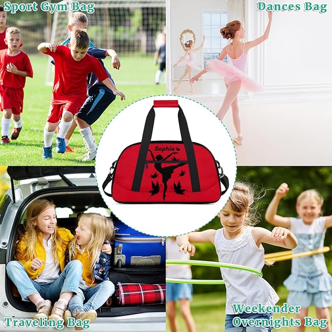 Custom Gym Bags for Girls with Name, Personalized Sports Dance Bag for Kids, Overnight Weekender Duffel Bags Workout Training, Travel Practice Gymnastics Bag,Ballet Girl Butterfly