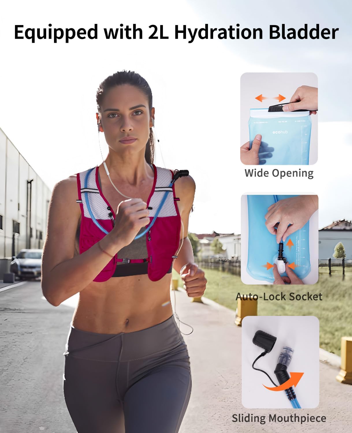 ECOHUB Running Hydration Vest Backpack,Lightweight Breathable Pack with 2L Water Bladder Bag Daypack for Hiking Trail Running Cycling Race Marathon for Women Men