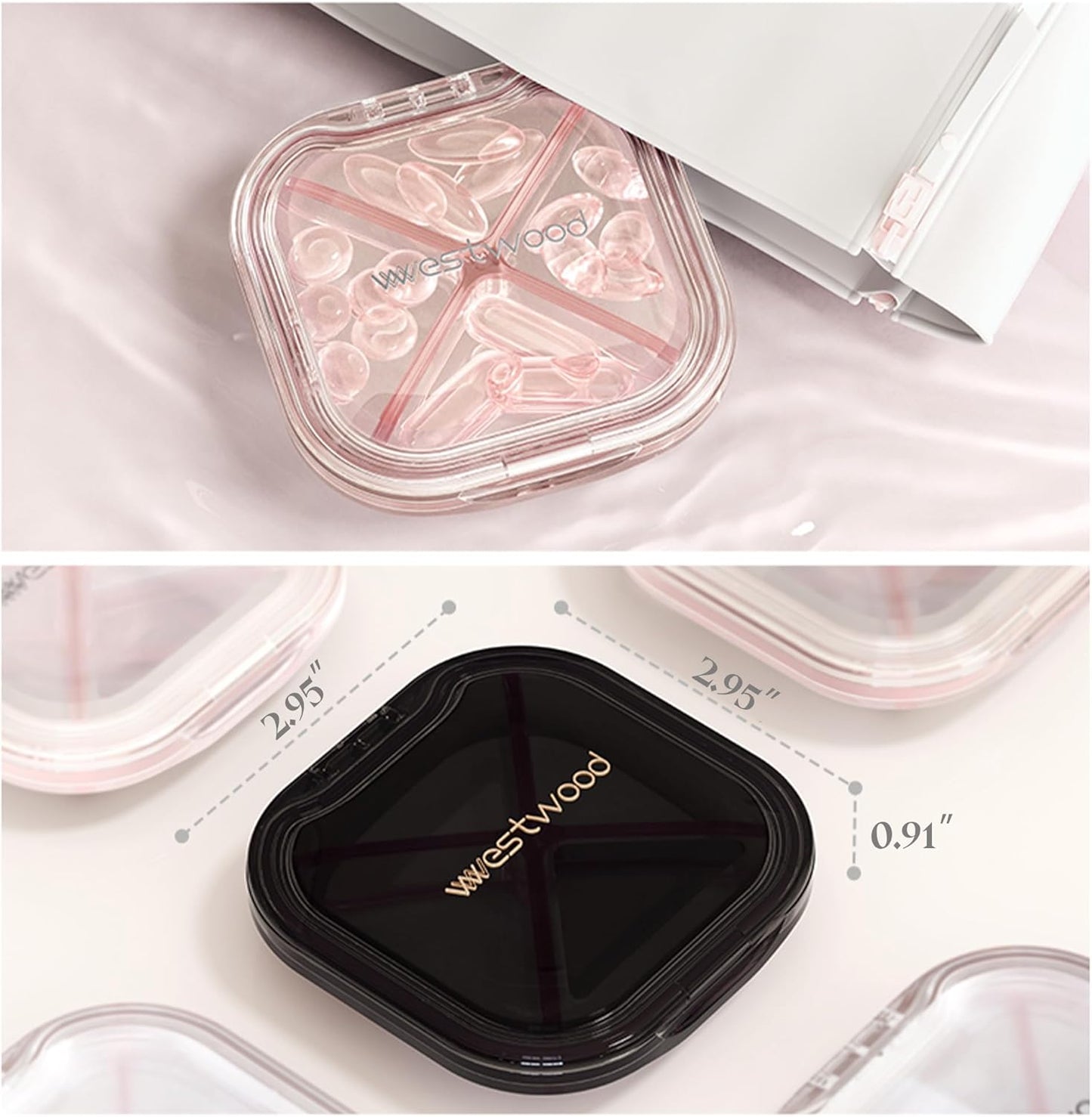 1 Pack Small Green Pill Organizer, 4 Compartments, Compact Stylish Cute Travel Camping Pill Box Daily Medicine Pill Case, Portable and Moistureproof to Store Vitamins, Medication and Supplements