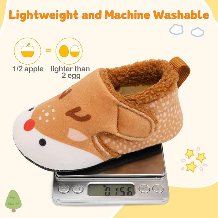 JOINFREE Toddler Slippers Boys Girls Adjustable House Shoes Barefoot Sock Shoes with Rubber Sole Baby Comfort Warm Indoor Outdoor Walking Shoe