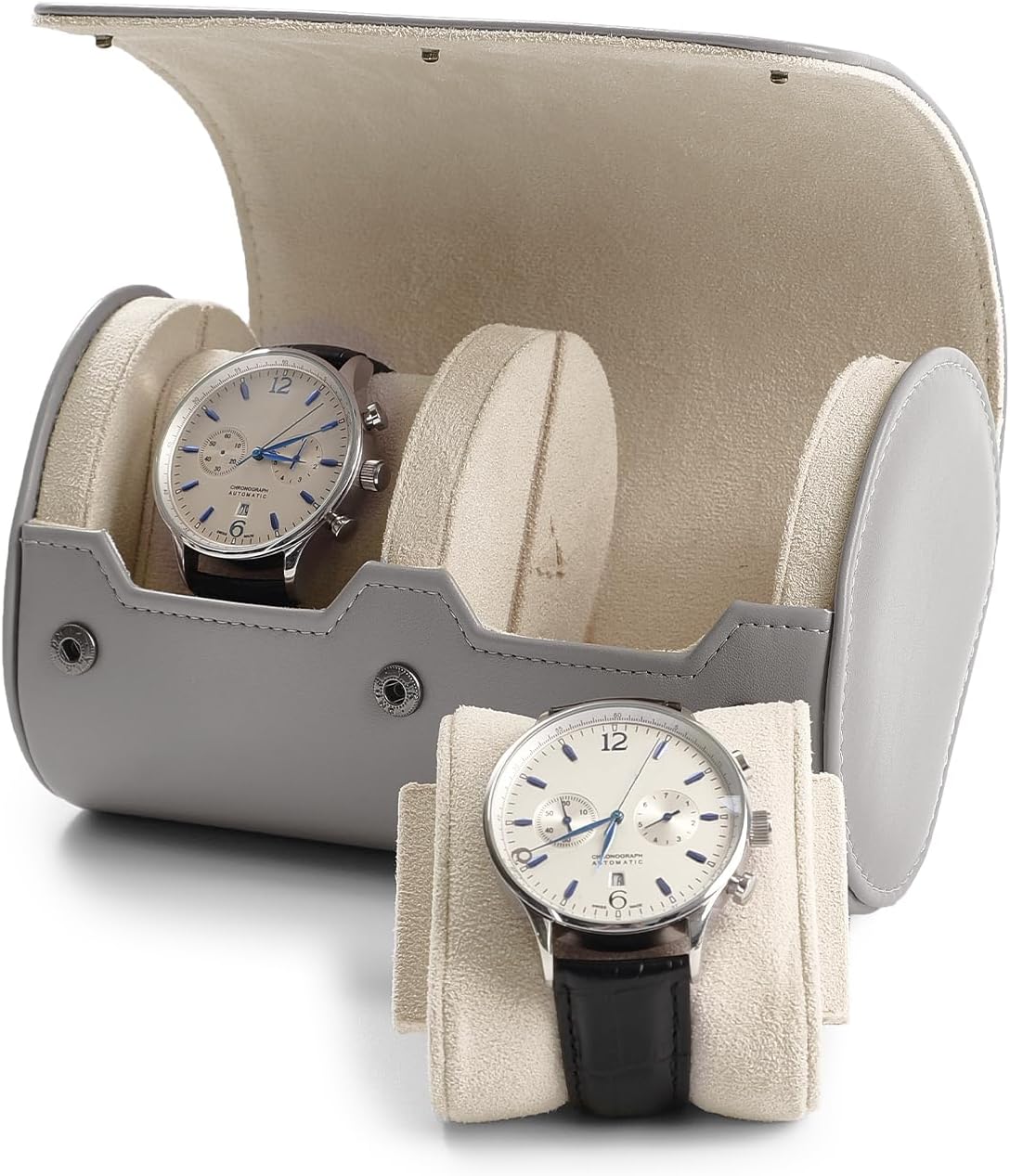 Oirlv PU Leather Watch Box for Mens Watch Organizer Case Jewelry Gift Box for Birthday Fathers Day Anniversary(2 slots, Grey)