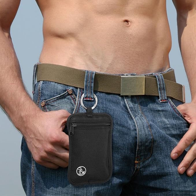 Paterr 2 Pcs Rfid Protected Stash Pouch Clip on Anti Theft Belt Wallet Travel Money purse Minimalist Keychain Organizer Pouches Bra Wallet Undergarment for ID Cards Cash Women Men