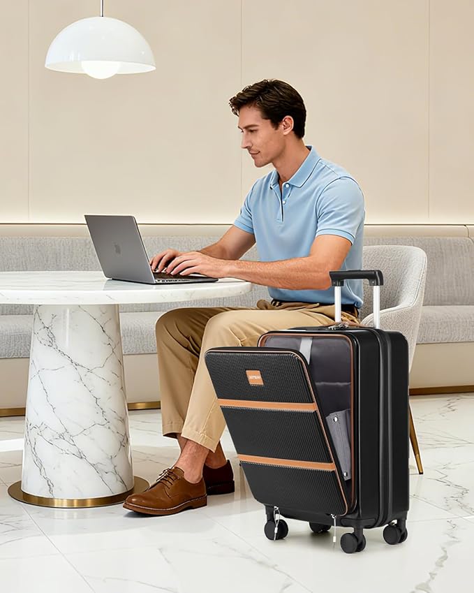 Joyway Carry on Luggage Airline Approved with Front Pocket, Hard Shell 20 Inch Travel Luggages with Cup Holder, Carry-on Suitcase with Spinner Wheels for Men and Women (Black, 3 Piece Set (20/bag))