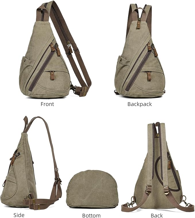 KL928 Canvas Sling Bag - Small Crossbody Backpack Shoulder Casual Daypack Rucksack for Men Women(Large Version,Olive Green)