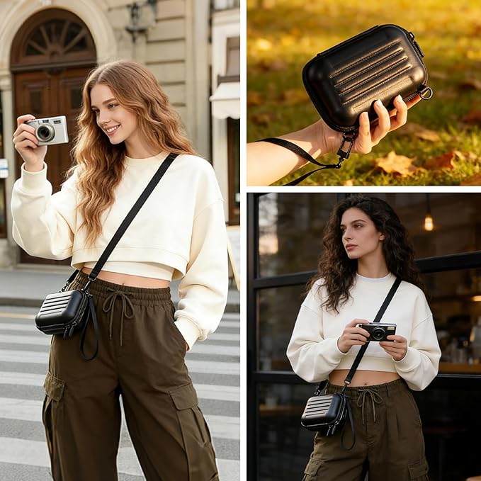 Cwatcun Carrying & Protective Case for Digital Camera with 2 Carrying Ways, Hardshell Lightweight Small Camera Sling Case Compatible with KODAK PIXPRO/Canon PowerShot/Sony DSCW800 DSCW830