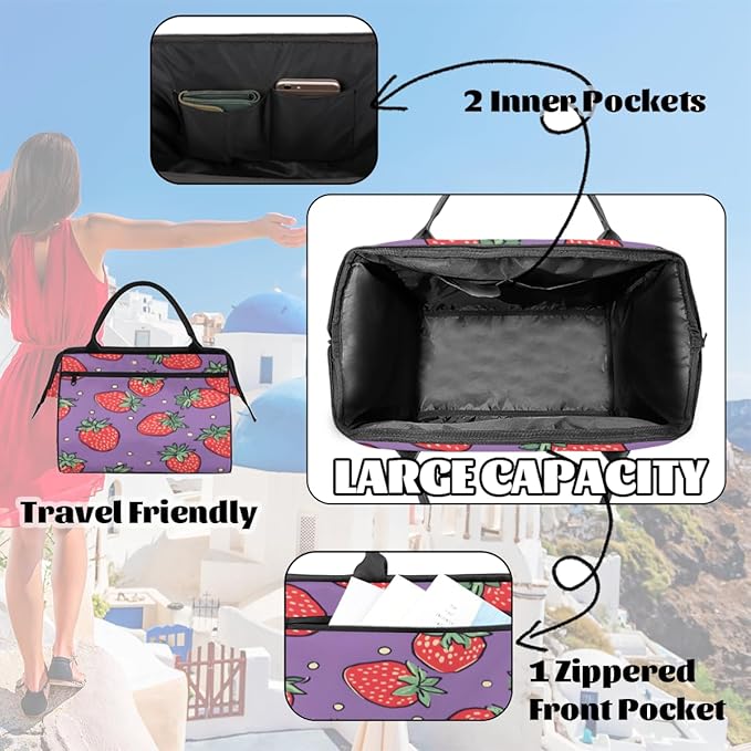 Summer Strawberries Overnight Weekender Bag for Women Men Travel Duffel Bags Waterproof Luggage Carry on Sports Yoga Gym Bag