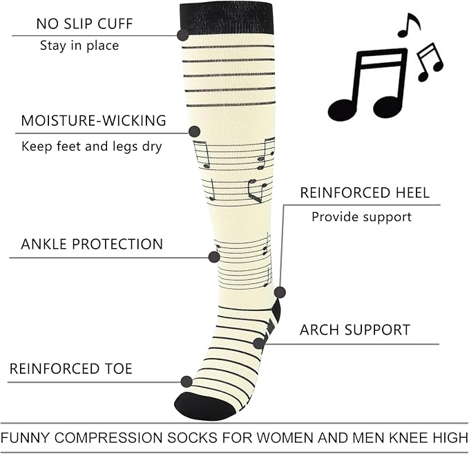 Junely Compression Socks for Women Knee High Socks for Running Nurses Pregnant Women Work Support Travel Flight Sports