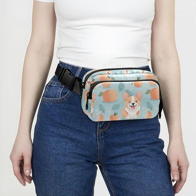 Cute Corgi Peach Fanny Pack for Women Men Water Resistant Fashion Waist Packs with Adjustable Strap Belt Bag for Travel Workout Jogging Hiking 21219743