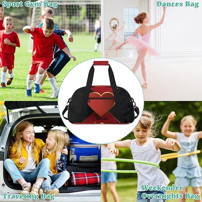 Custom Name Red Black Gym Travel Duffle Bag with Front Zipper Pocket Personalizedfor Sports Bag for Overnight, Weekender, Carry On,Workout & Dance, 18.9 * 8.7 * 10.6 in