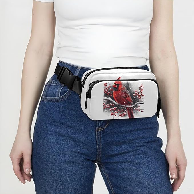 Snowflake Cardinal Berries Branches Fanny Pack for Women Men Water Resistant Fashion Waist Packs with Adjustable Strap Belt Bag for Travel Workout Jogging Hiking 21218934