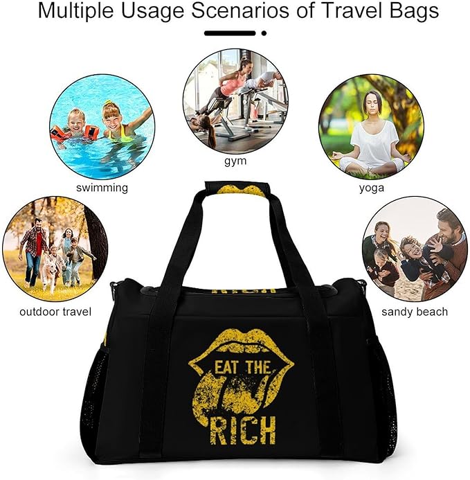 Eat The Rich Duffle Bag Gym Bag for Workout Travel Tote with Detachable Straps