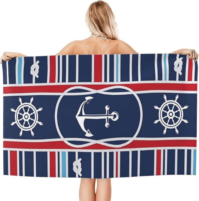 Cute Anchor Beach Towel for Men/Adults, Personalized Microfiber Beach Towels Bulk, Quick Dry Beach Towel for Pool, Lightweight Bath Towels Oversized Clearance 40"x 70"