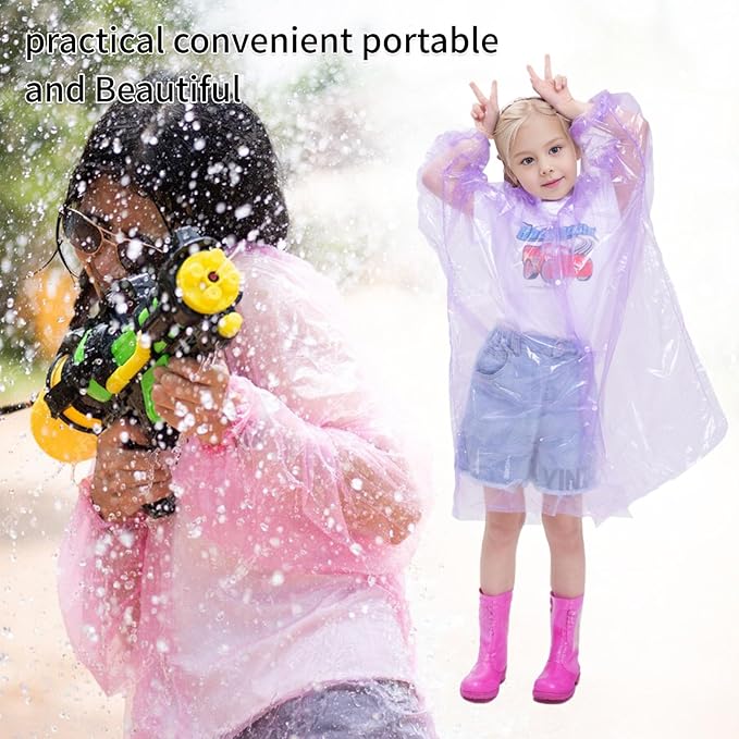 Disposable Rain Ponchos for Kids,Rain Ponchos Family Pack,Clear Kids Ponchos,Individually Wrapped.