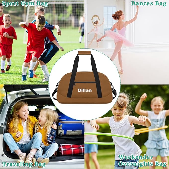 Personalize Kids Duffel Bag for Boys, Custom Name Text Sports Gym Bag Overnight Travel Weekender Bag Lightweight Carry On Sleepovers Bag for School Practice Gymnastics