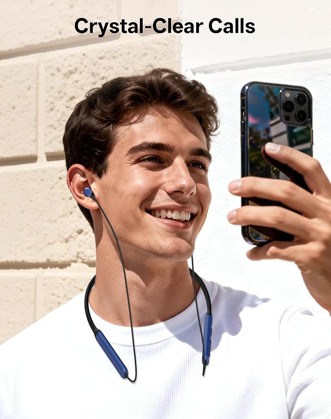 Neckband Bluetooth Headphones, Wireless Bluetooth 6.0 Earbuds with Microphone, Comfortably Light, Deep Bass Earphones 35H Playtime, IPX5 Waterproof, Magnetic Headset for Workout (Navy Blue)