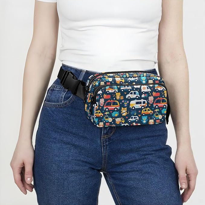 Kawaii Animal Car Fanny Pack for Women Men Water Resistant Fashion Waist Packs with Adjustable Strap Belt Bag for Travel Workout Jogging Hiking 21220288