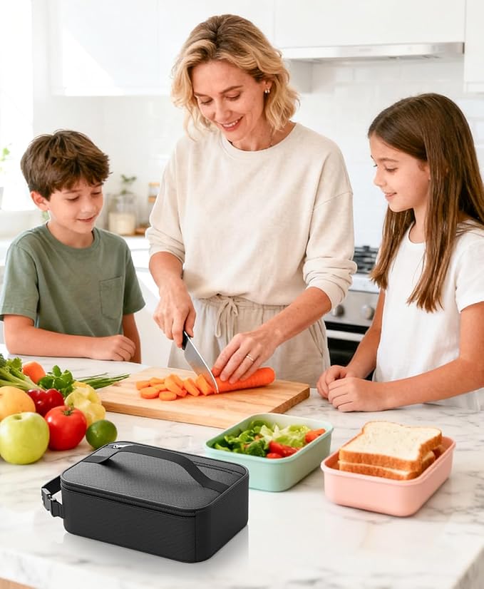 HowFly Small Lunch Bag - Insulated Lunch Box Bag for Women Men - Portable Thermal Reusable Meal Cooler Bags with Buckle Handle for Work School - Black