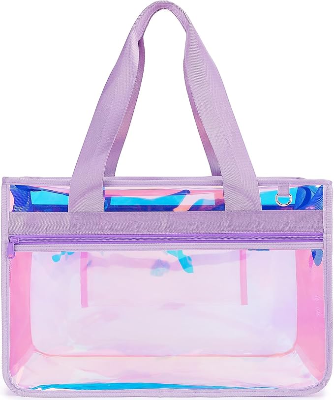 Fammart Iridescent Clear Beach Bags Waterproof Sandproof for Women, Large Jelly Tote Zipper Pool Bag Cruise Essentials 2026