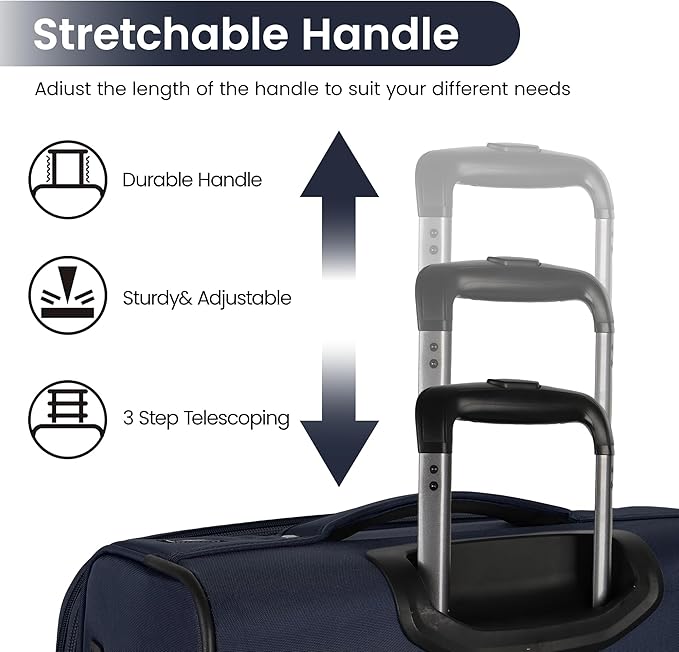 3-Piece Softside Expandable 20% Luggage Set with Front Open Pocket,Softside Suitcases w/Spinner Wheels,Lightweight Durable Rolling Luggage w/TSA LOCK(Navy,22in/28in/32in)