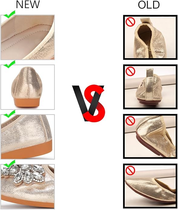 KUNWFNIX Women Ballet Flats Rhinestone Wedding Ballerina Shoes Foldable Sparkly Comfort Slip on Flat Shoes