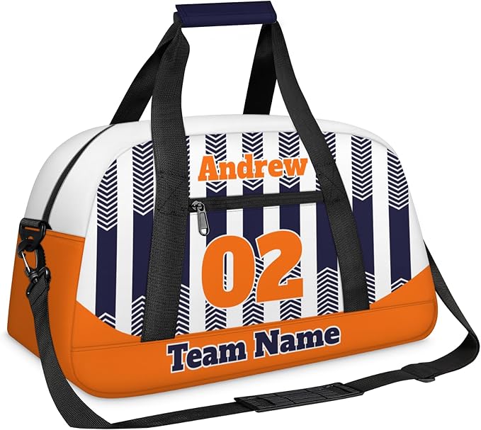 Basketball Soccer Gifts for Boys Girls - Custom Sports Duffle Bag, Personalized Name & Team Bag, Water-Resistant Gym Bag for Basketball, Soccer, Volleyball | Y-Navy Orange