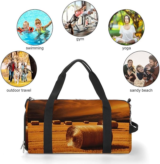 Oxford Cloth Hay Bales Gym Bag,Duffle Bag with Shoes Compartment And Adjustable Shoulder Straps,Weekender Bags for Men Women.