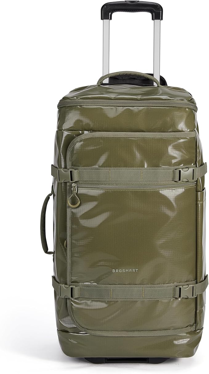 BAGSMART Rolling Duffle Bag with Wheels, Travel Duffel Luggage Bag for Men, Water Repellent Heavy Duty for Travel Camp, Olive Green, Large, 70L