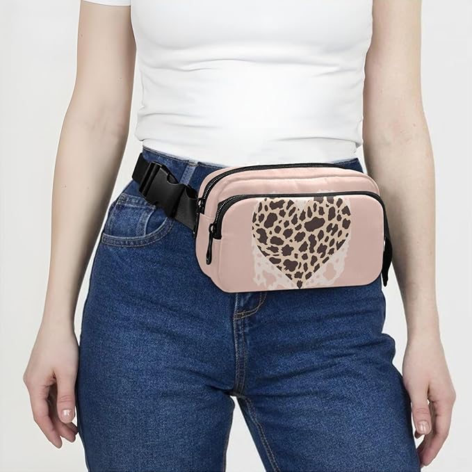 Leopard Heart Fanny Pack for Women Men Water Resistant Fashion Waist Packs with Adjustable Strap Belt Bag for Travel Workout Jogging Hiking 21217813