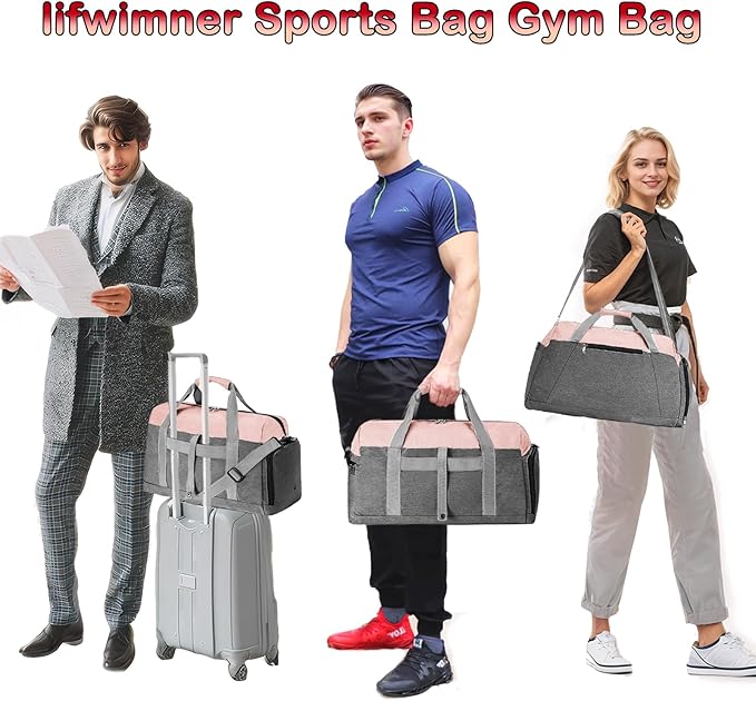 Gym Bags for Women Men with Wet & Shoe Compartment, 40L Foldable Travel Duffle Bag, Lightweight Weekender Overnight Duffel Bag for Traveling Sports Gym(Pink)