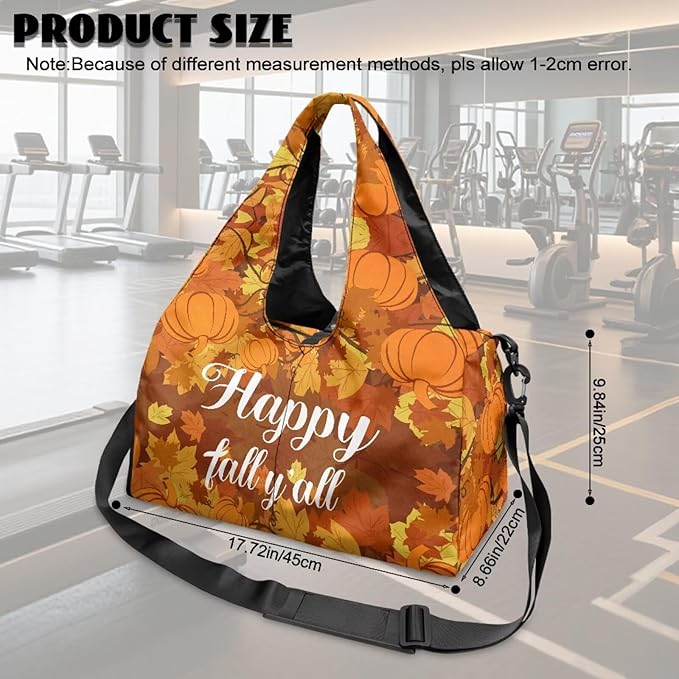 Happy Fall Pumpkins Travel Duffel Bag for Women Gym Tote Bag Luggage Carry On Weekender Bags with Shoe Compartment for Hospital Yoga Sports Workout Thanksgiving Themed Gifts