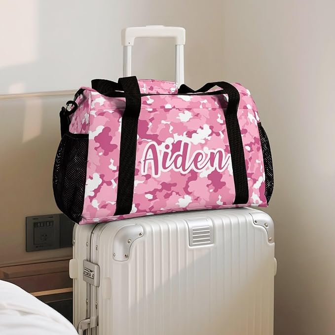 Personalized Name Travel Bag Sports Player Duffel Bags Camouflage Pink White Camo Perform Training Bag for Men Women Adjustable Shoulder Strap