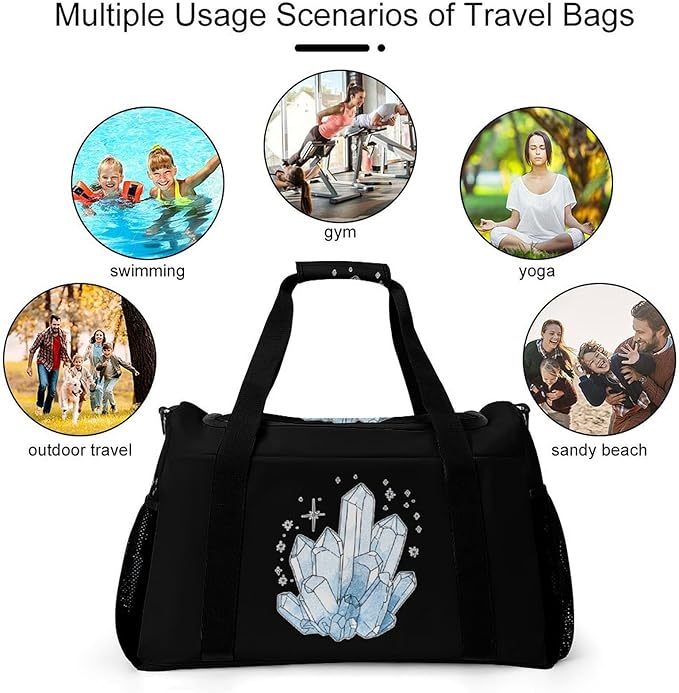 Blue Crystals Duffle Bag Gym Bag for Workout Travel Tote with Detachable Straps