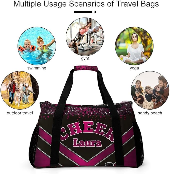 Personalized Cheer Bag Gifts for Girls Sport Cheerleading Gym Travel Duffel Bag Overnight Weekender Bags with Name (Dark Red)