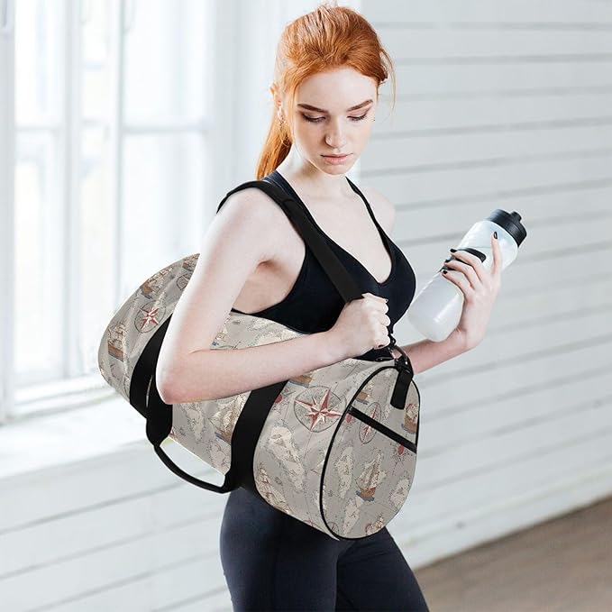 MNSRUU Sports Duffel Bags, Compass Sailboat Athletic Gym Bag Overnight Workout Travel Tote Luggage for Men Women Yoga