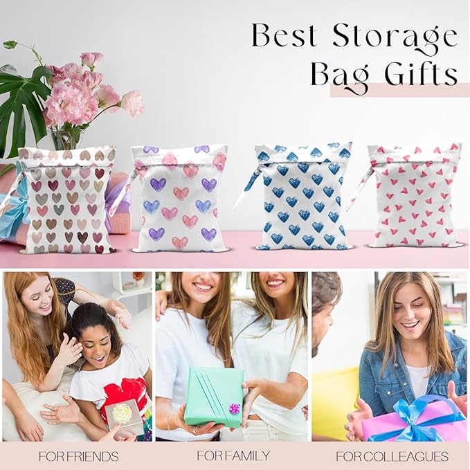 4 Pack Wet Bag for Swimsuit, Beach Travel Essentials Wet Dry Bag, for Sunscreen Toiletry Dirty Clothes Yoga Gym Diaper, Friend Summer Beach Vacation Gifts. Heart shape