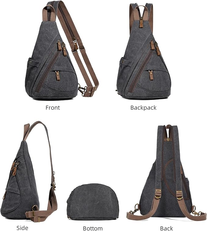 KL928 Canvas Sling Bag - Small Crossbody Backpack Shoulder Casual Daypack Rucksack for Men Women(Large Version,Black)