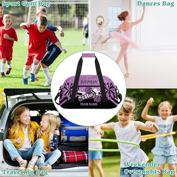 Pink Cheer-Bag for Girls Customized Cheer-Gifts with Name Glitter Print Cheerleading-Bag Gym-Duffel-Bag