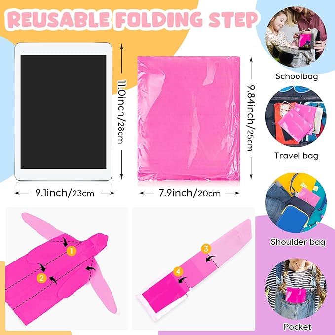 BFONS Rain Ponchos for Kids, Reusable Raincoats for Boys Girls with Hood and Sleeves, Waterproof Rain Jackets for Travel Outdoor Pink 2PCS