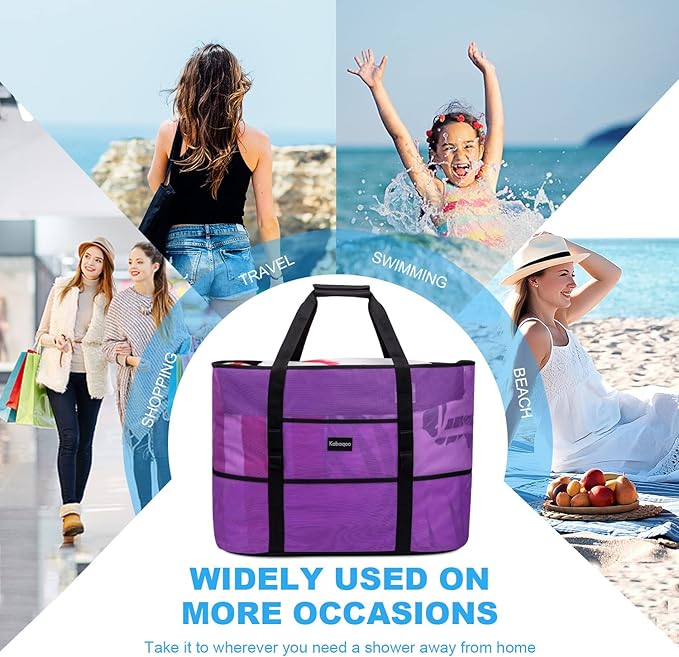 KABAQOO Mesh Beach Bag, Extra Large Beach Bags with 9 Pockets & Zipper Waterproof Lightweight Beach Tote for Beach/Pool Trip | Extra Large, 9 Pockets, Zipper, Waterproof, Lightweight, Beach/Pool Trip