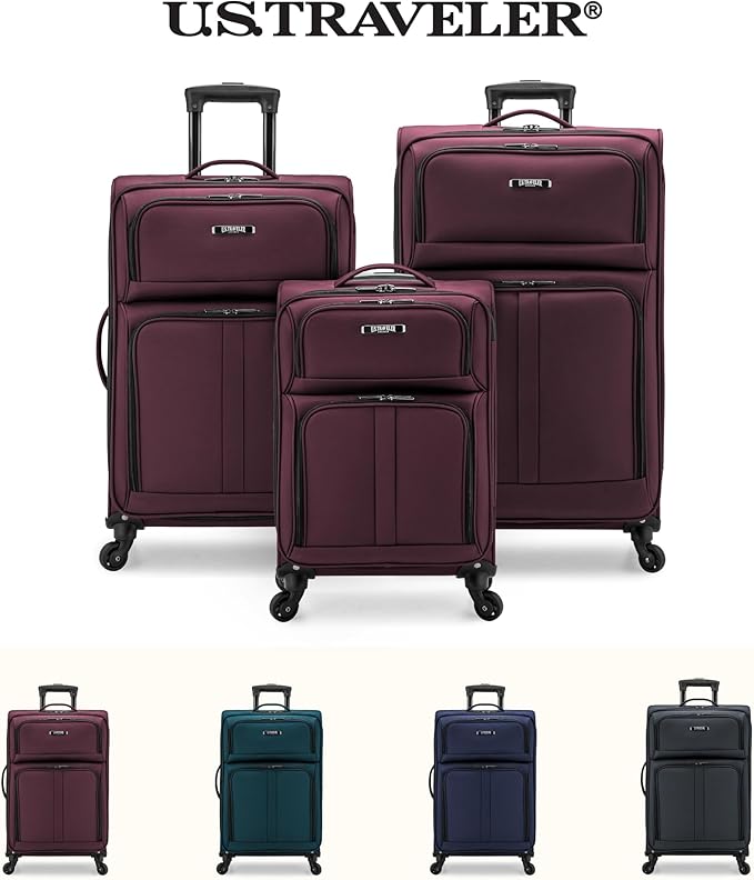 U.S. Traveler Anzio Softside Expandable Luggage with Spinner Wheels, Burgundy, 26-Inch Medium