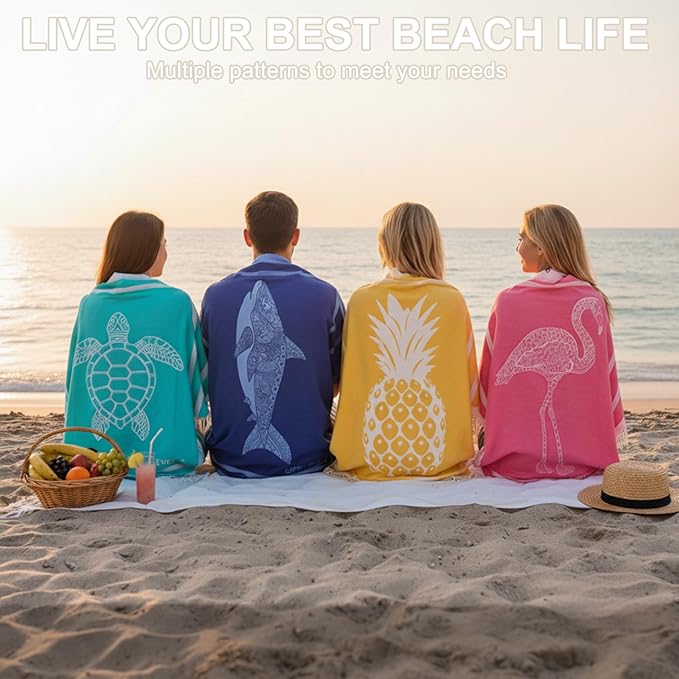 Genovega Oversized Cotton Turkish Beach Towels 72"x36" Lightweight Quick Dry Sandless Pool Swim Towel Large No Sand Adult Travel Compact Blanket Essentials Cruise Accessories Must Haves Pink Leaves